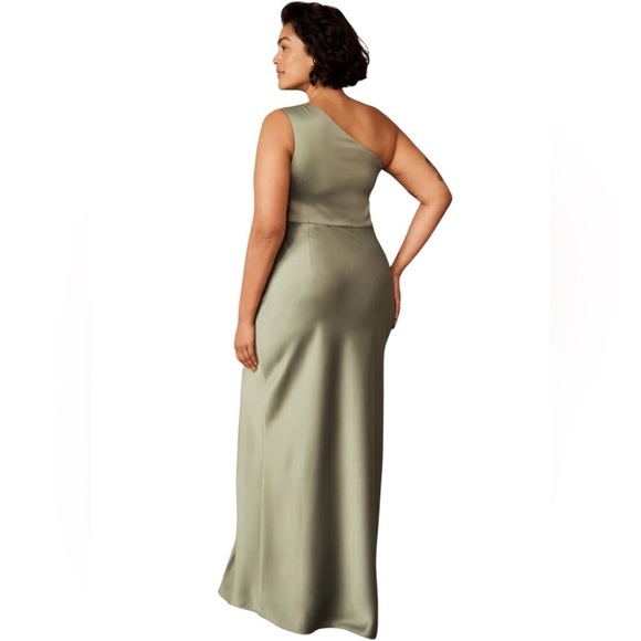 Anthropologie BHLDN Dylan One Shoulder Satin Side Slit Gown Maxi Dress Size 12 - Picture 14 of 14